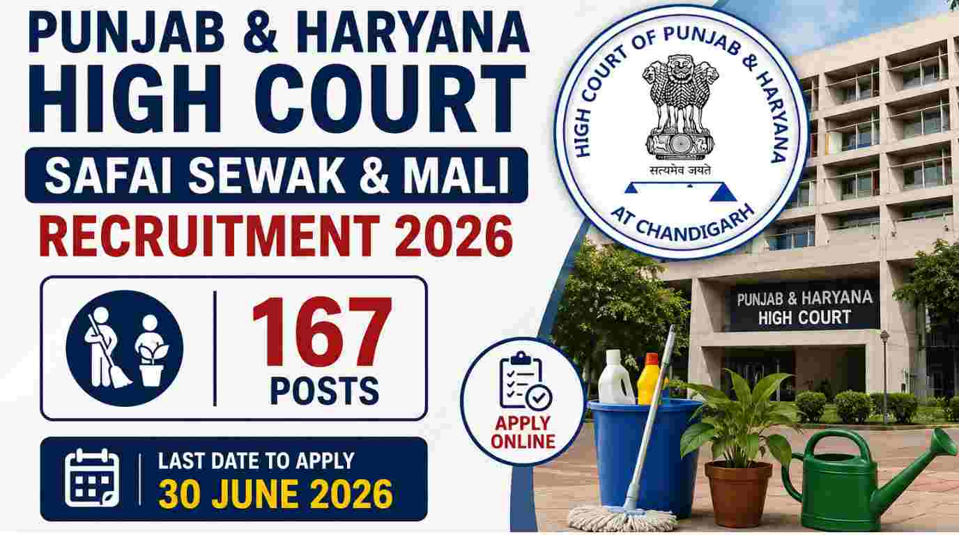 Punjab and Haryana High Court Safai Sewak and Mali Recruitment 2026 Notification Out for 167 Posts, Apply Online
